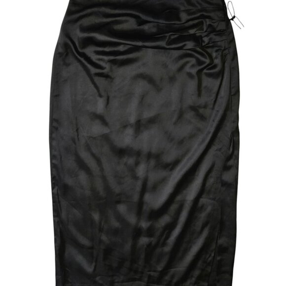ASTR Size Medium Skirt Long Pencil Pleated Black Silk-Like NWT - Picture 1 of 10